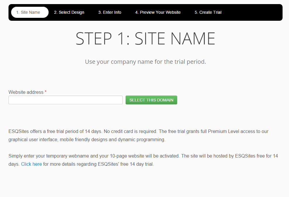 Free Trial Enter webname field